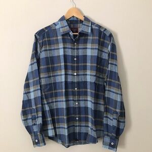 Untuckit Long Sleeve Mens M Blue Plaid Button Up Shirt  100% Linen